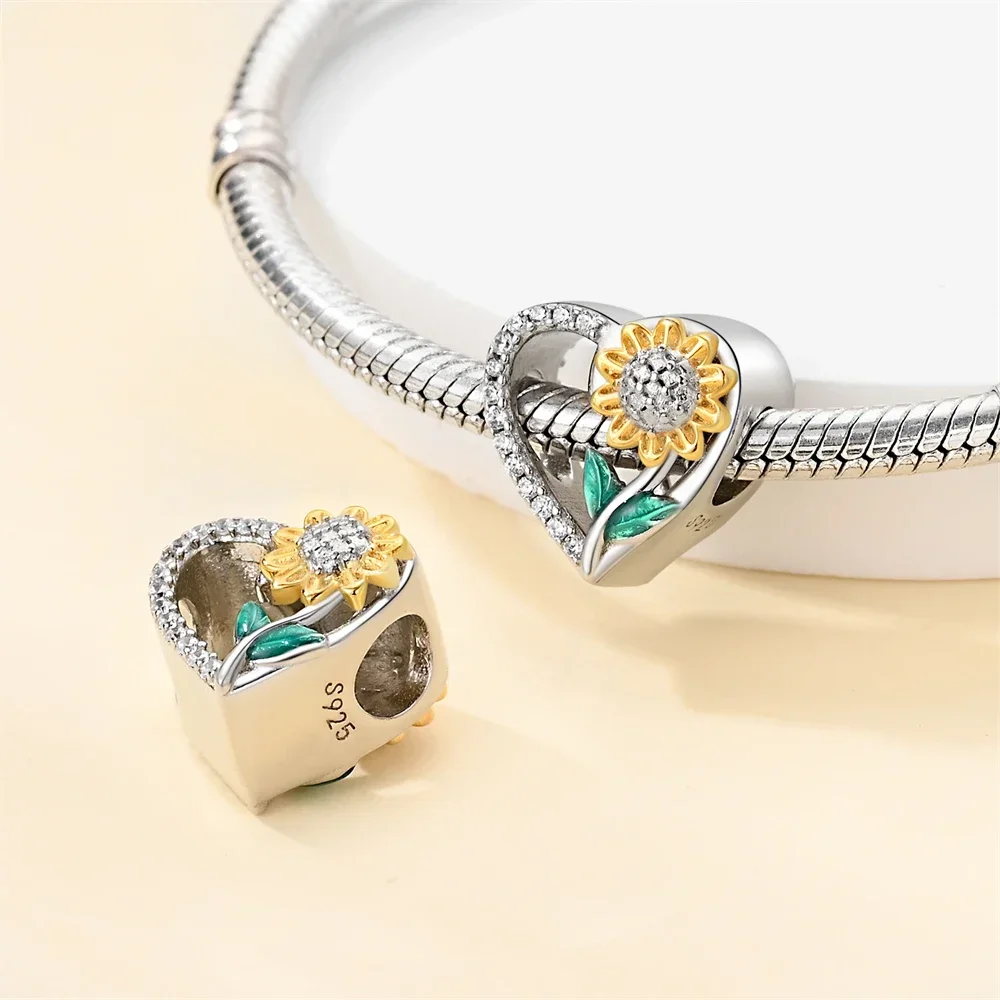 

Charms Plata 925 Sunflower Sakura Chrysanthemum Bead for Charms 925 Sterling Silver Bracelet Beads Jewellery Making Women's Gift