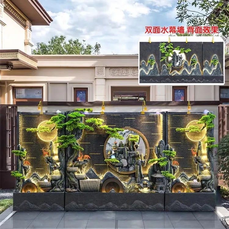 water curtain wall water feature rockery fountain circulation fish pond screen ornament
