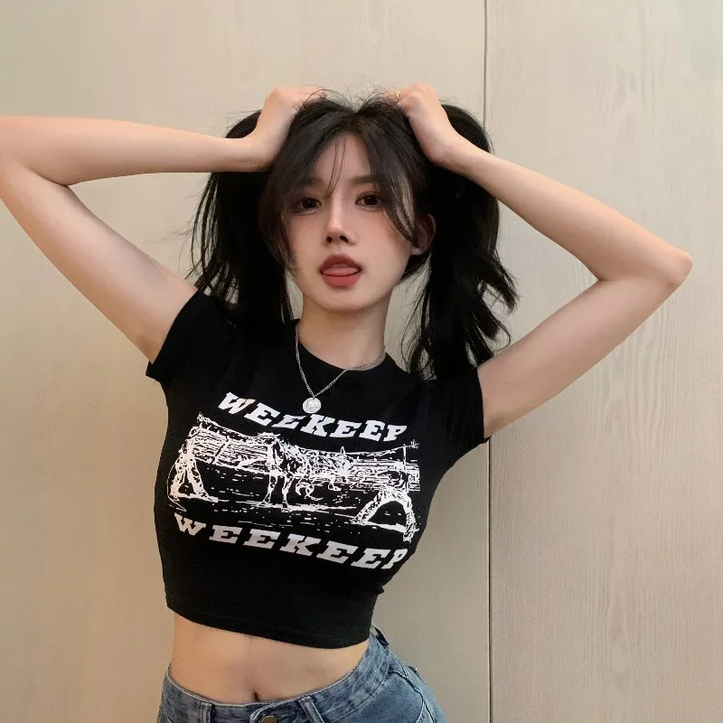 

Vintage Fashion Casual Tops Letter Print Graphic Short Sleeve Streetwear Y2k Aesthetics Harajuku T-shirts Baby Crop Top Tees
