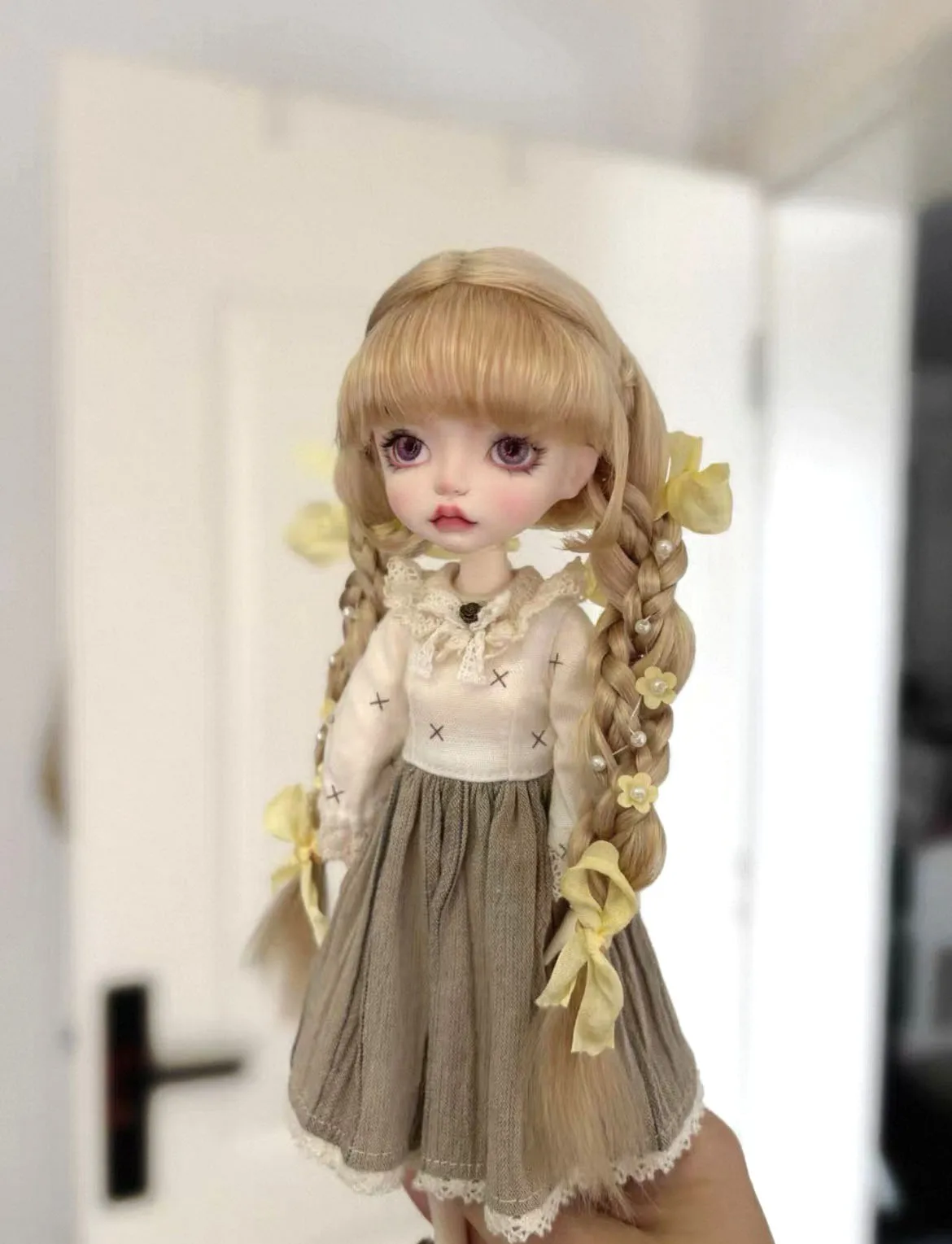 Hair for doll double braids ob11 mohair wig free shipping