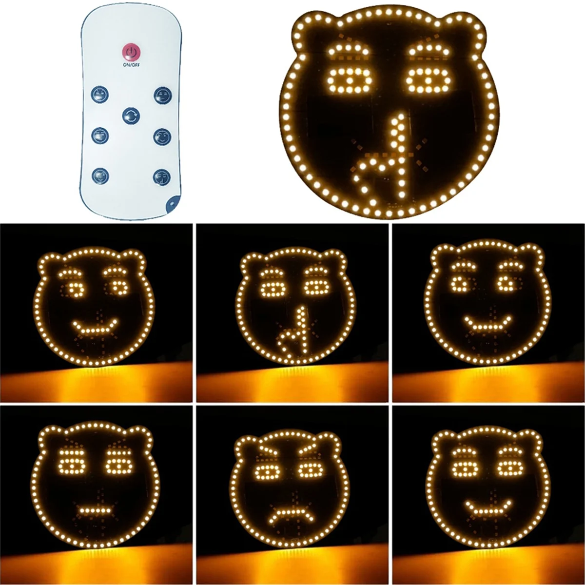 Car LED Fun Expression Light Smile Face Lights with Remote Control Car Multi-Function Warning Reminder Lamp,B