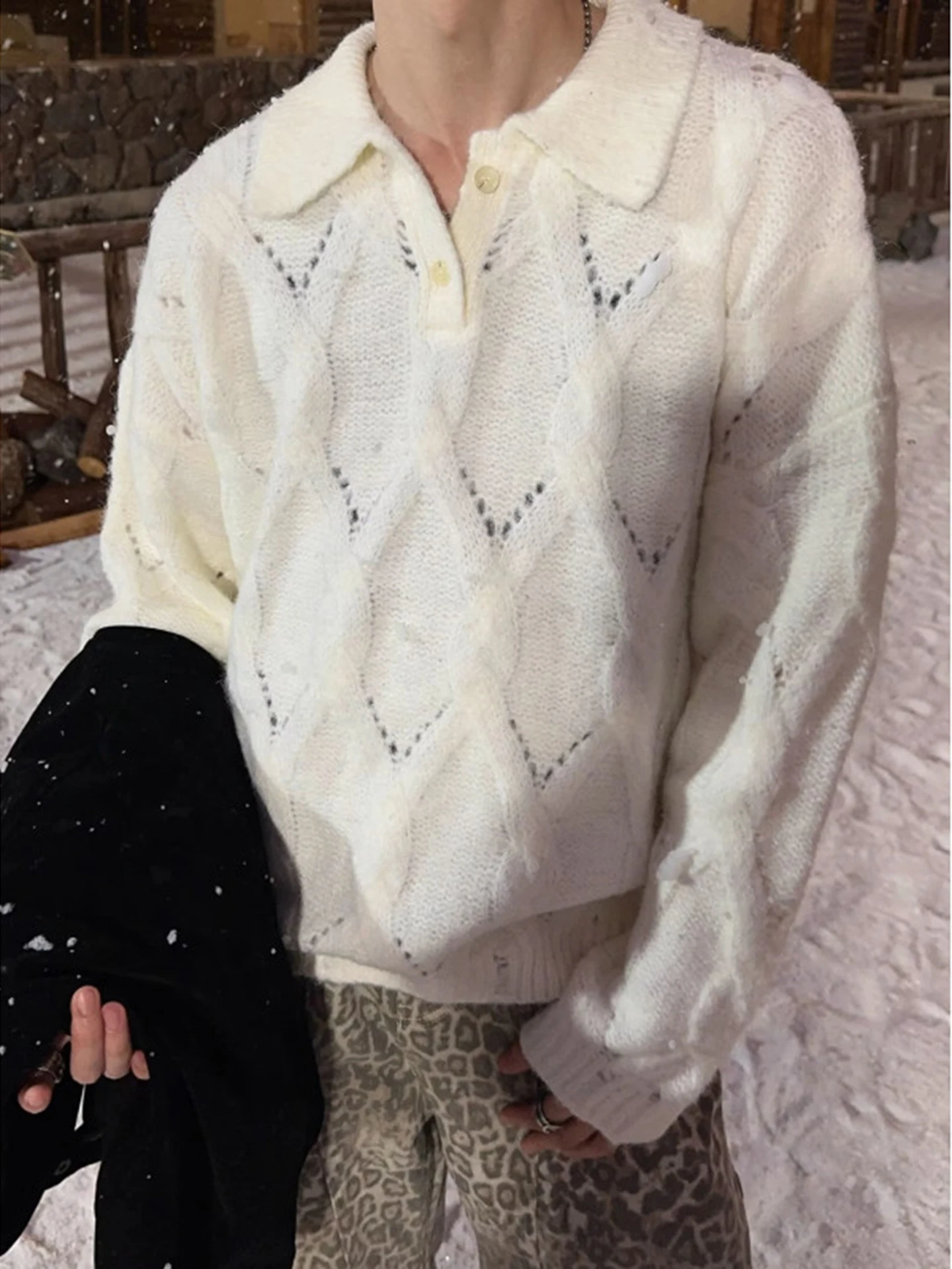 

Soft Cozy Men's Ne Knitted Sweater Autumn Winter Twist Flower Design Faionable Casual Ci Walk Work Campus Date Wear