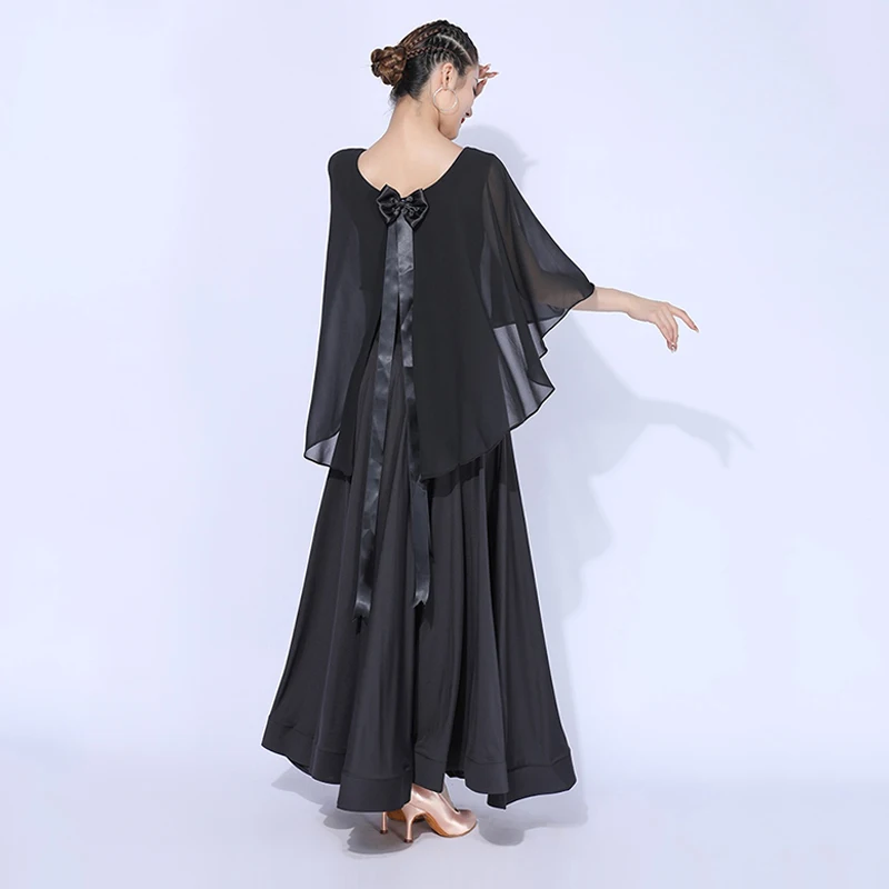 Elegante abito da valzer per competizione Abito da ballo standard da sala Donna Abiti lunghi neri Pratica femminile Dancewear VDL3929