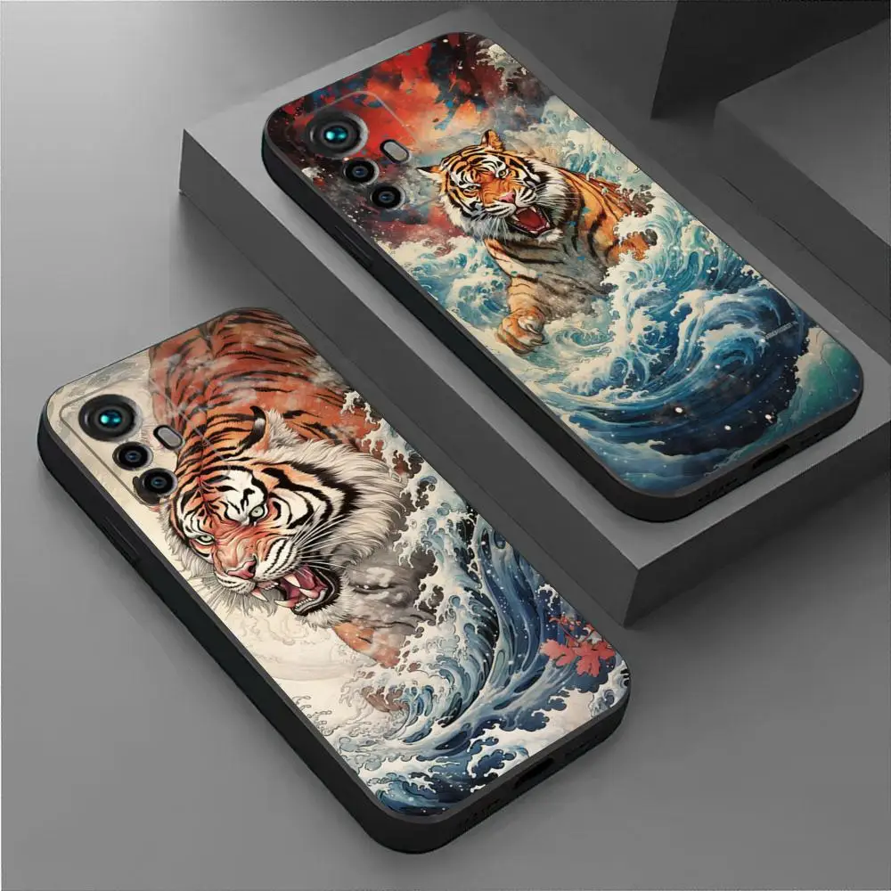 Spaventoso tigre feroce Cassa Del Telefono Per Xiaomi 15 14 13 12 11 Xiaomi POCO F6 X6 M6 M5 Morbida Copertura Del Telefono Nero