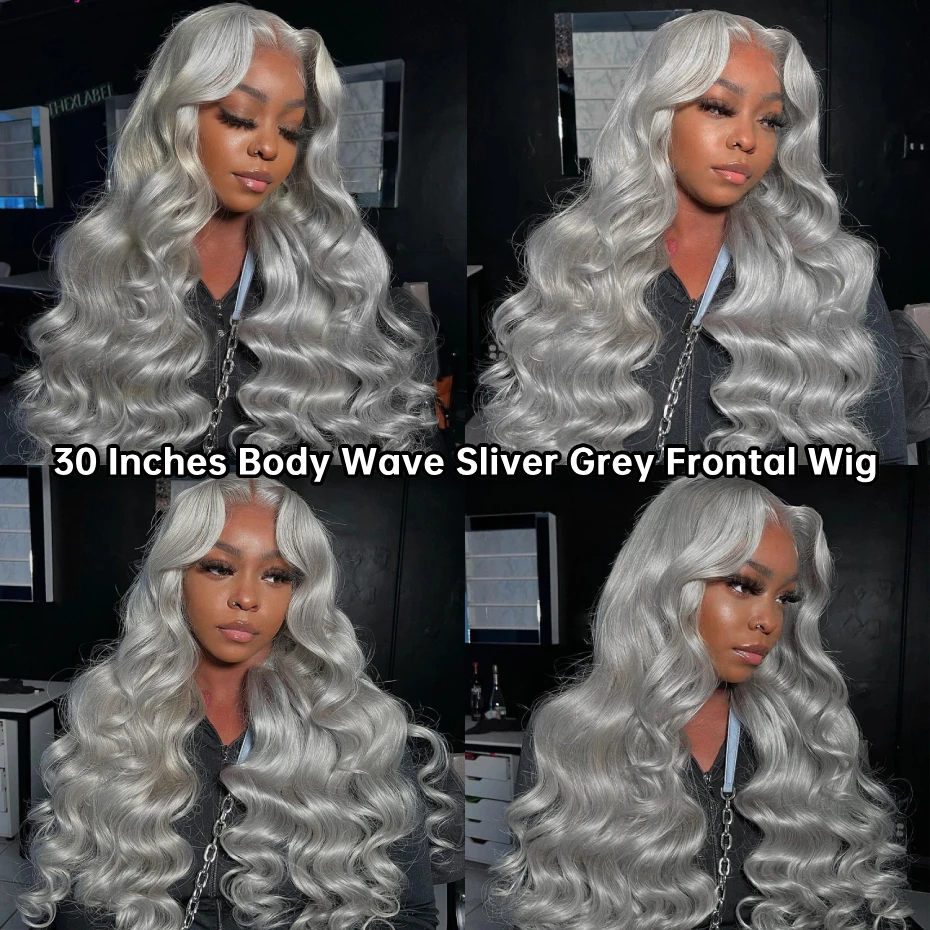 Body Wave Silver Grey Wig Human Hair Lace Front Wig 30 40 Inches 13x6 Lace Frontal Wig Peruvian Ash Gray Colored Human Hair Wigs image 6