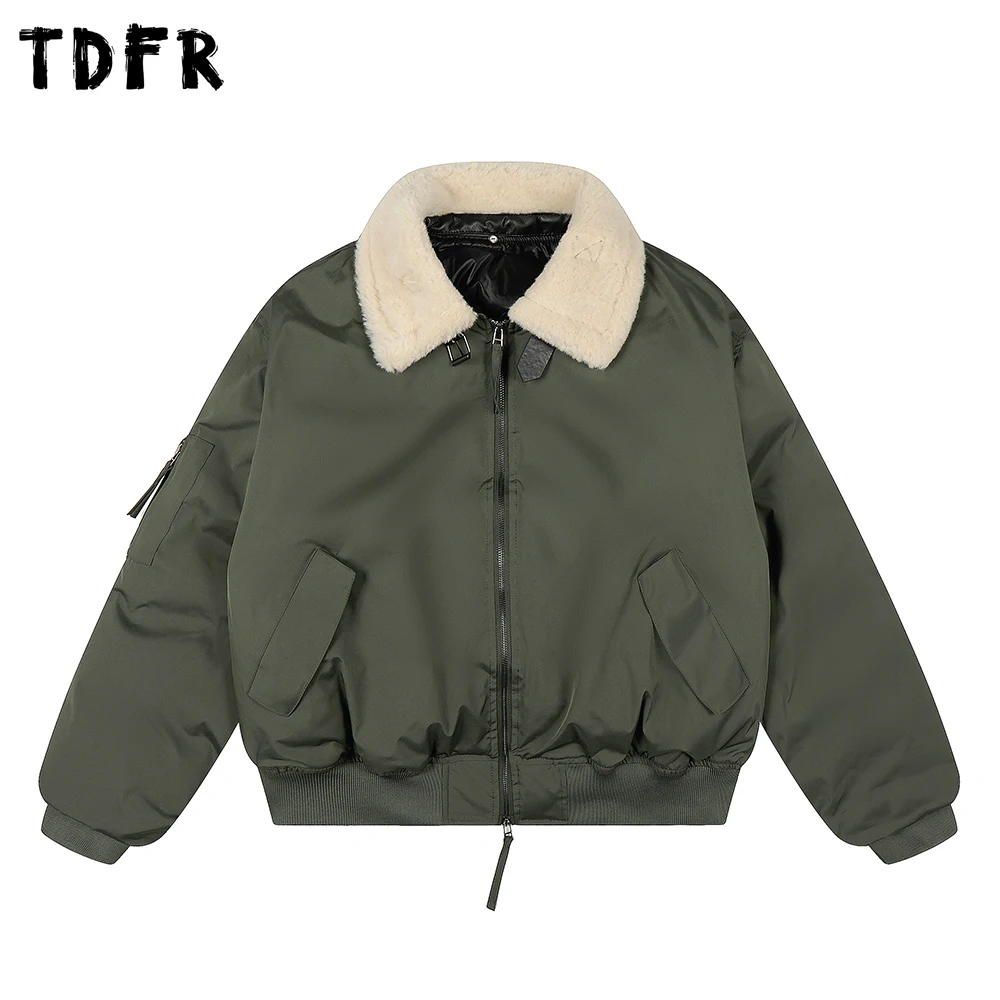 Gola de pele emendada carga acolchoada jaqueta dos homens bolso inverno retro safari estilo lapela manga longa grosso outerwear homem