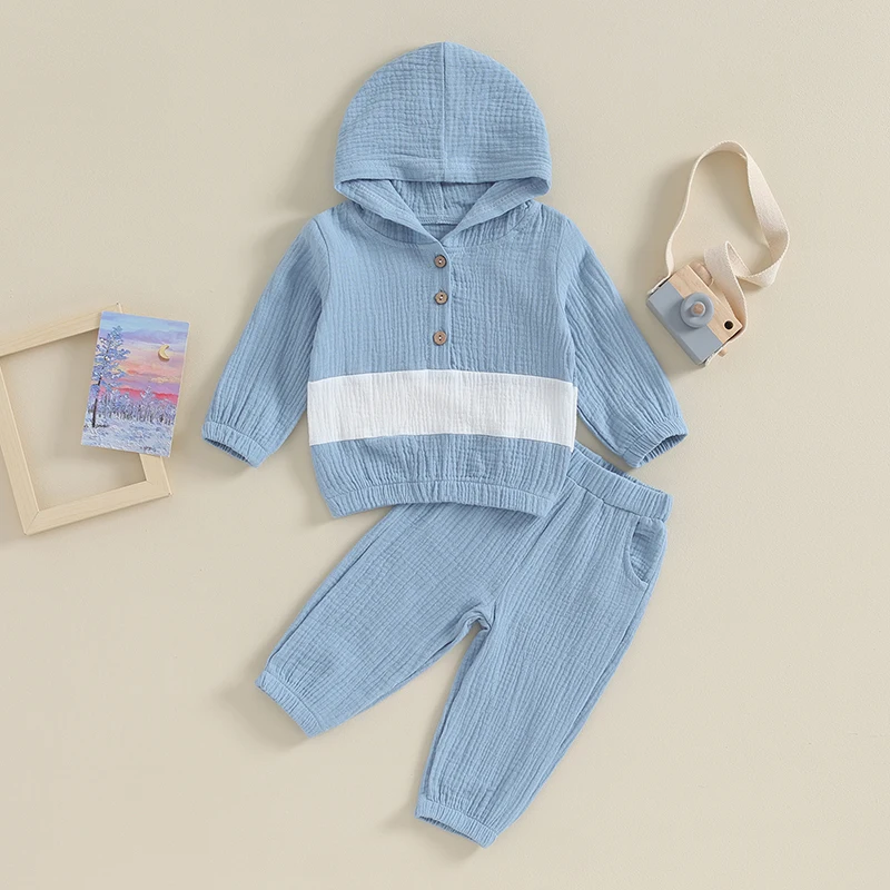 Toddler Baby Boy Girl Clothes Cotton Linen Outfit Muslin Button Long Sleeve T-Shirt Tops Pants Set Fall Outfits