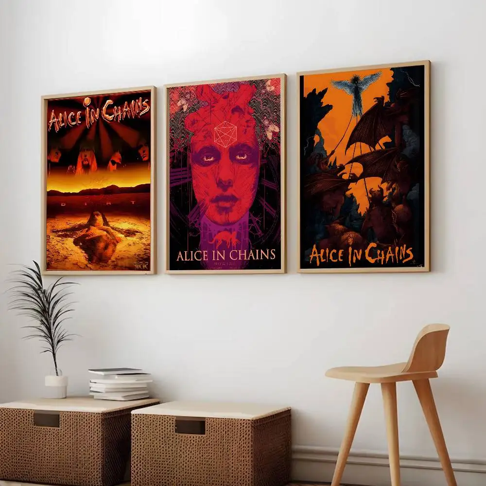 A-Alice I-In C-Chains Movie Sticky Poster art painting sticker with prints Home bedroom living room decoration gift
