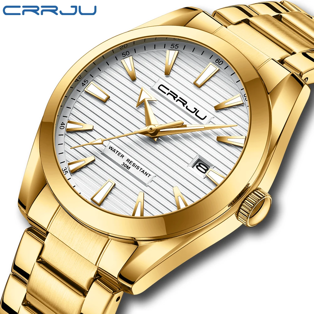 CRRJU Top Brand Man Wristwatch Business Stainless Steel Quartz Men Watch Waterproof Luminous Date Fashion Men's Watches Reloj