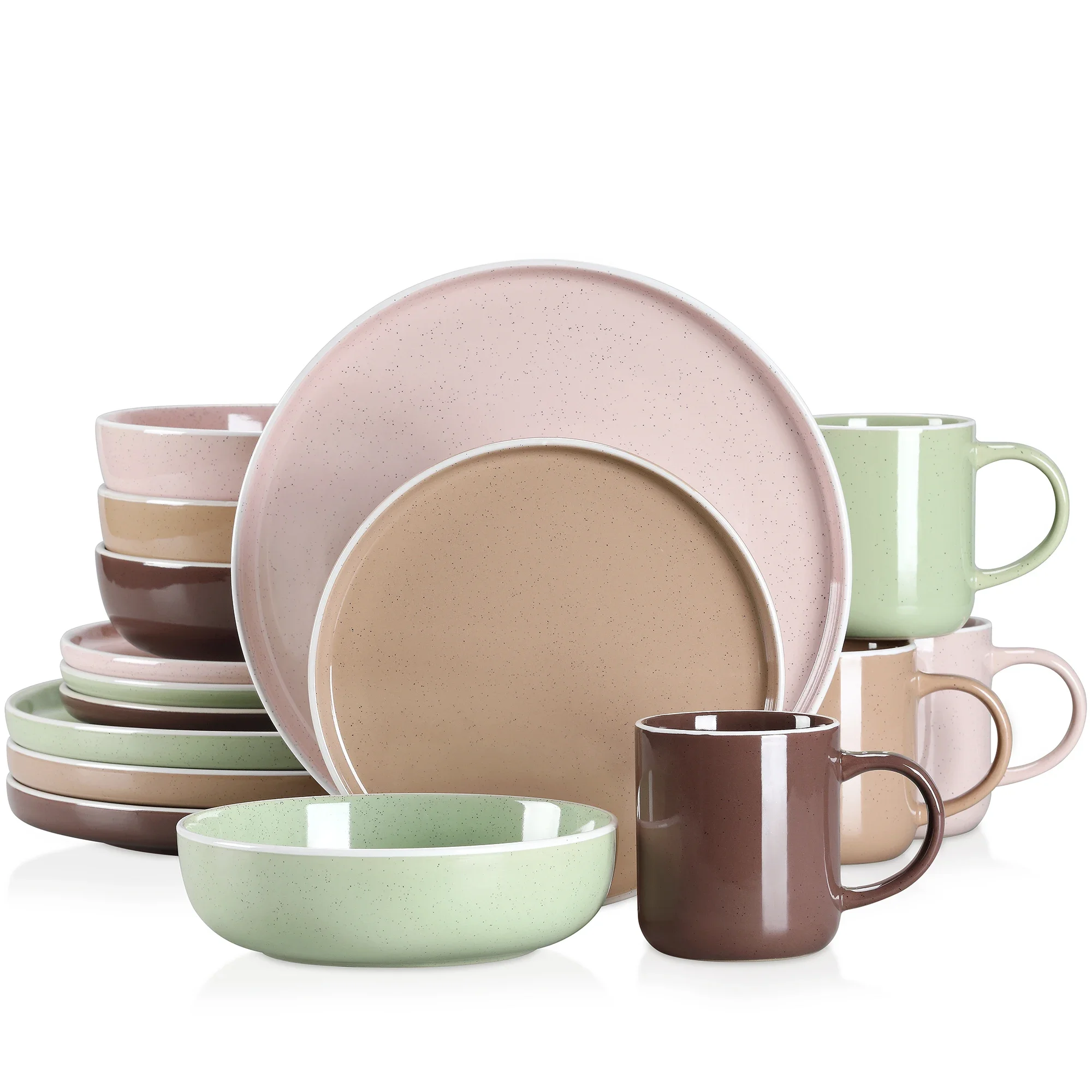 Vancasso SESAM 16/32/48 PCS Multicolor Stoneware Set Sesame Glaze Ceramic Dinnerware Set with Dinner/Dessert Plate/Soup Bowl/Mug