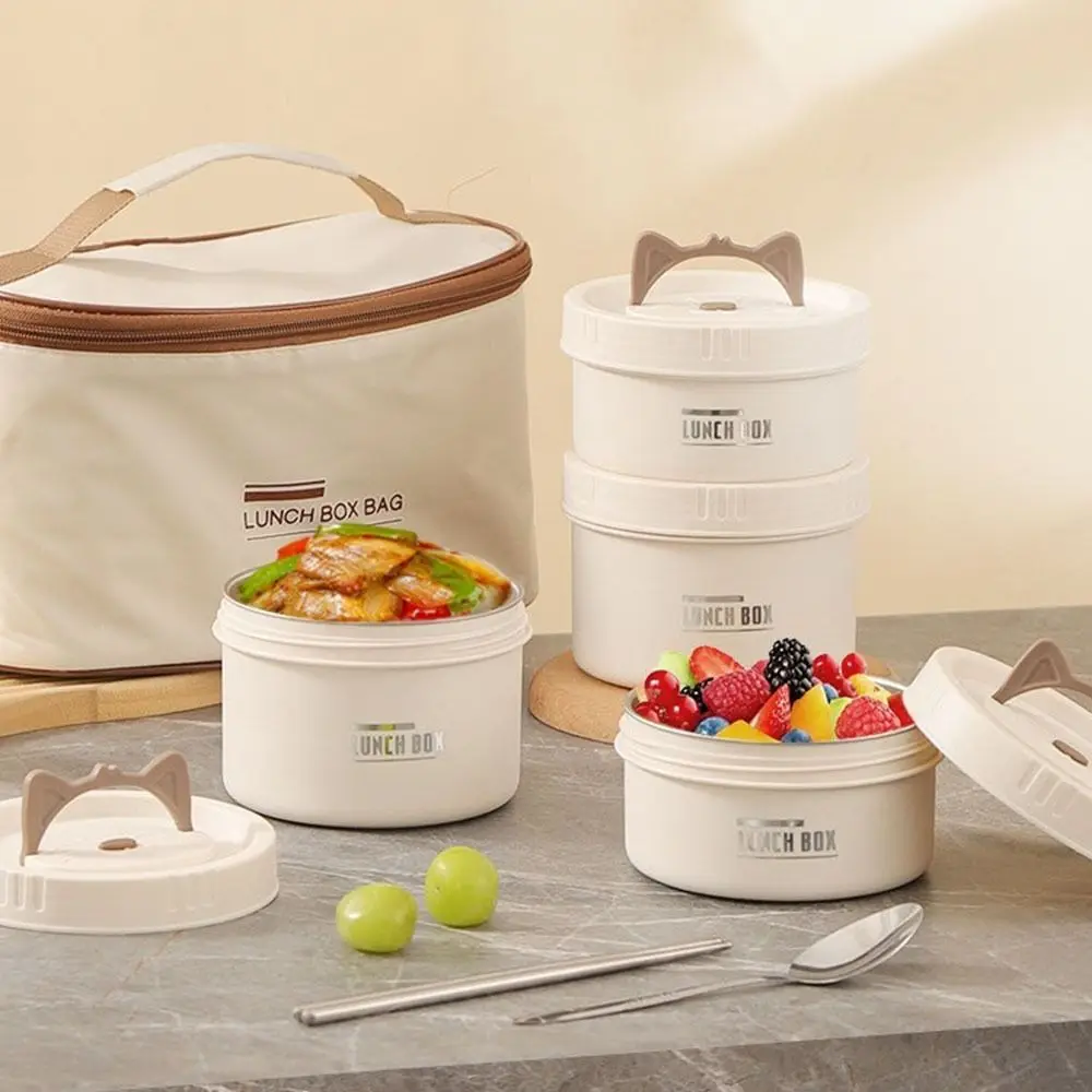 

Stainless Steel Heat Preservation Lunch Box Large Capacity Round Thermal Lunch Box Leak-proof Sealed Fresh-keeping Box Camping