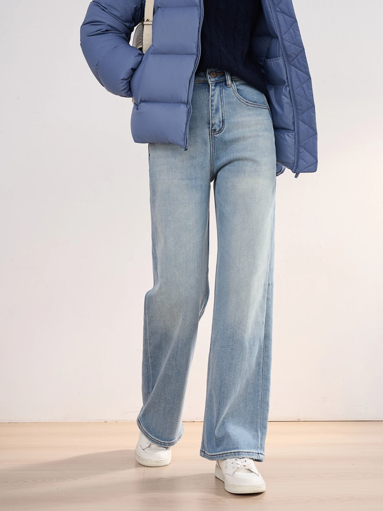 

JPOO High Waist Bell Bottom Jeans Long Staple Cotton Four Way Stretch Comfortable Fit Ladies Jeans Casual High Waist Jeans