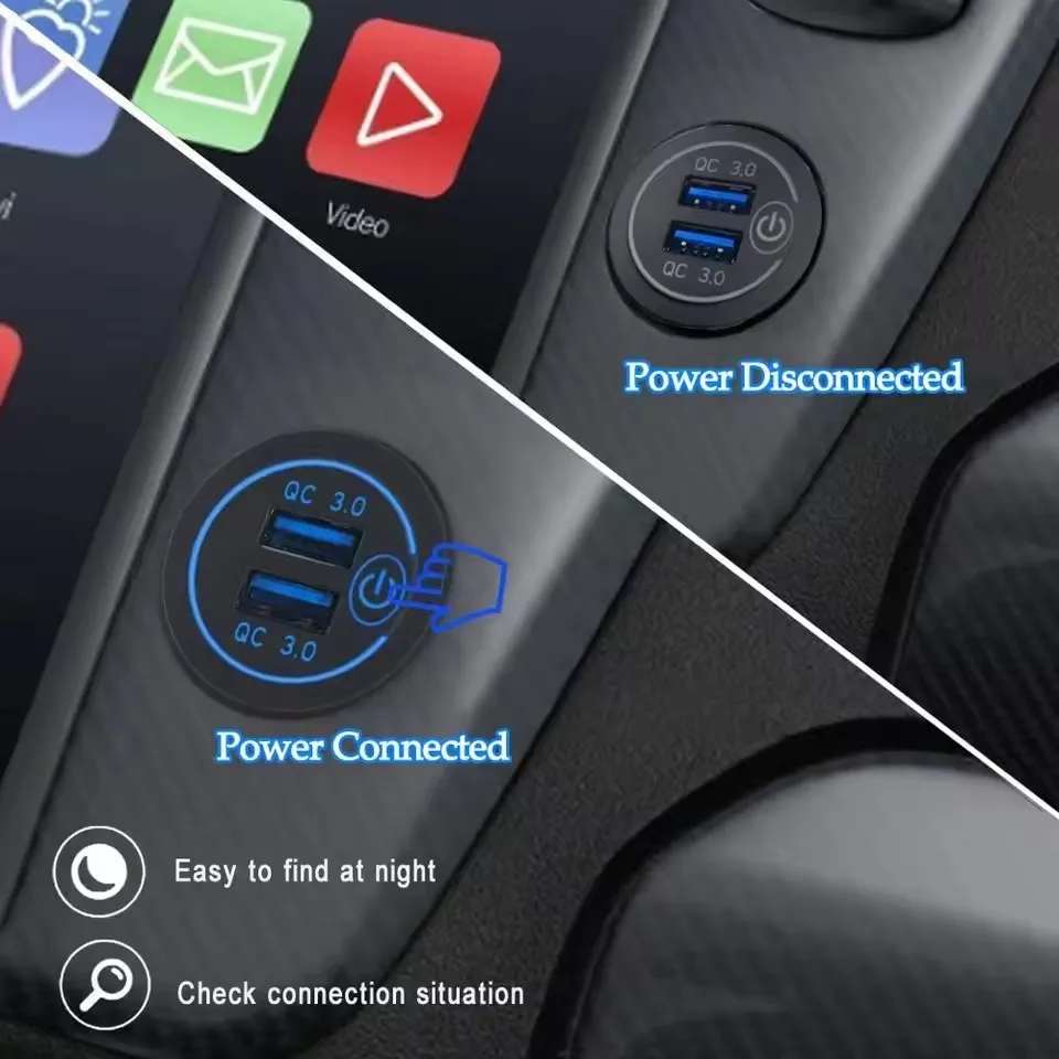 1PCS Touch Switch USB Charger Socket 12V USB Outlet 36W Fast Quick Auto Charger Dual QC3.0 USB Power Socket