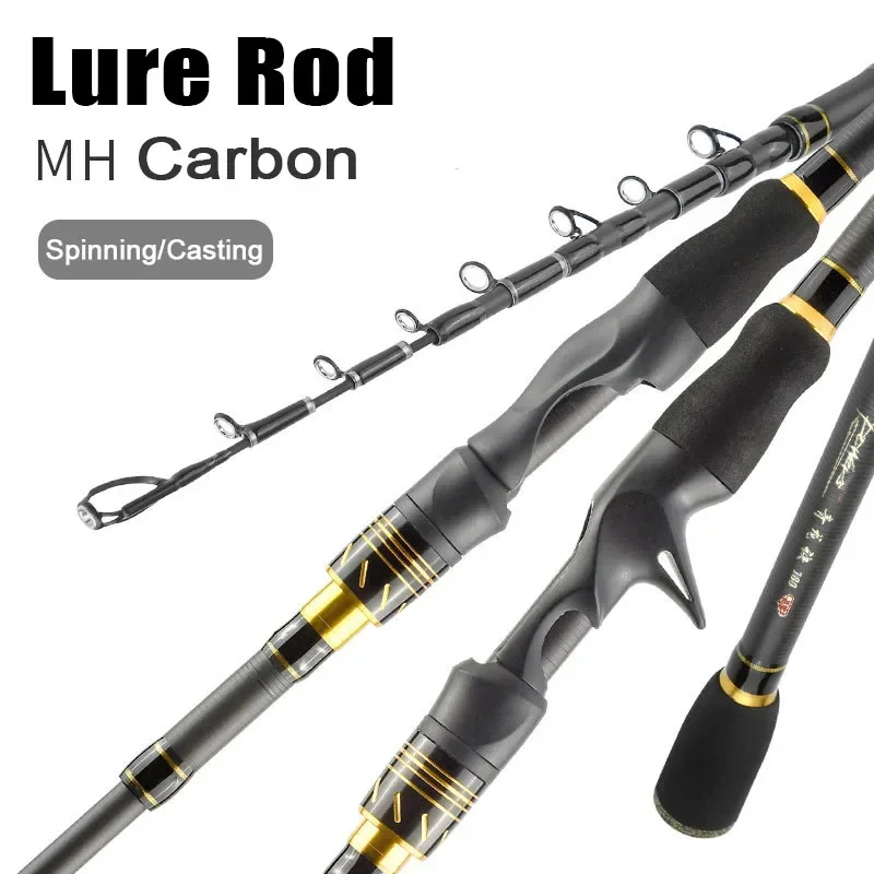 1.8M-2.1M Carbon Fishing Rod MH Spinning/Casting Telescopic Fishing Rod Ultralight Weight Fishing Pole Travel Rod Fishing Tackle