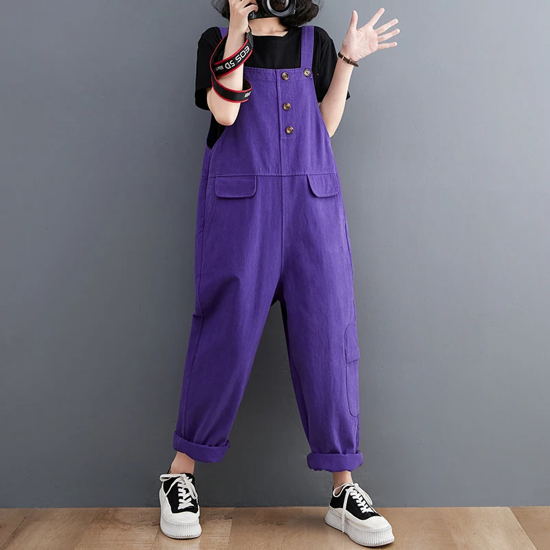 Mono holgado de pierna ancha para mujer, ropa de calle a la moda, pantalones Cargo con tirantes grandes, color negro, marrón y morado