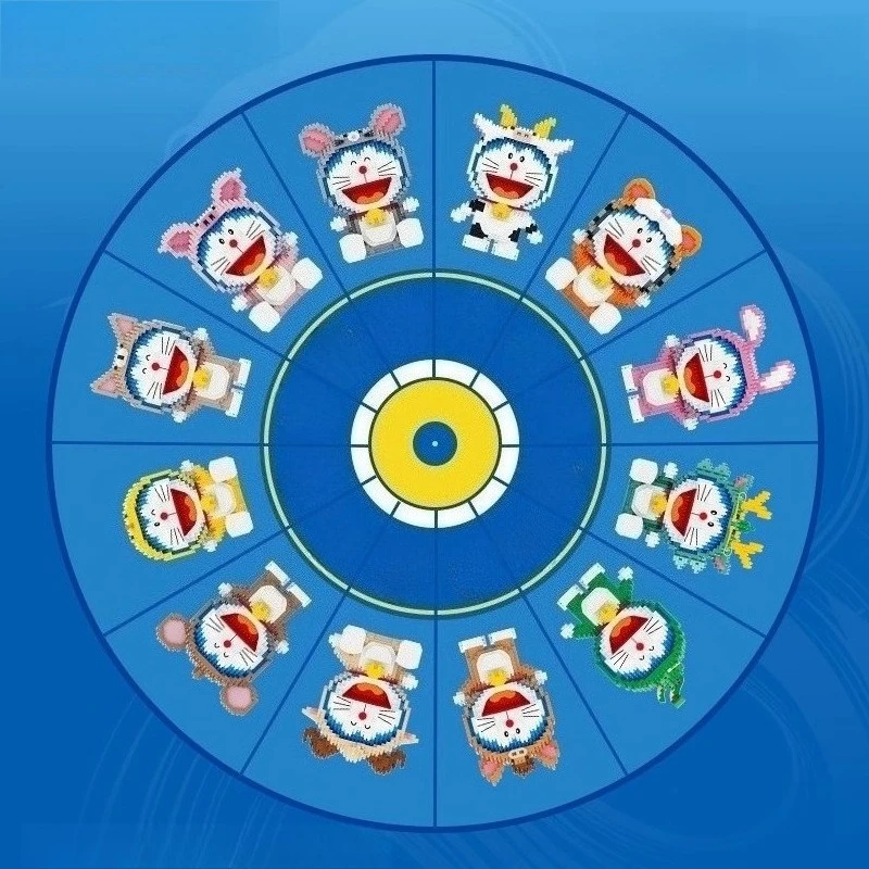 

Doraemon Building Blocks Twelve Zodiac Signs Children's Educational Hand-assembled Small Particle Toy Desktop Ornament Model