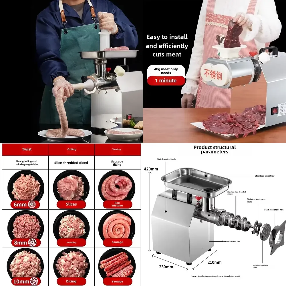 2026 Commercial Meat Grinder for Kitchen Use Multi Functional Stainless Steel Automatic High Power Minced Meat Sausage