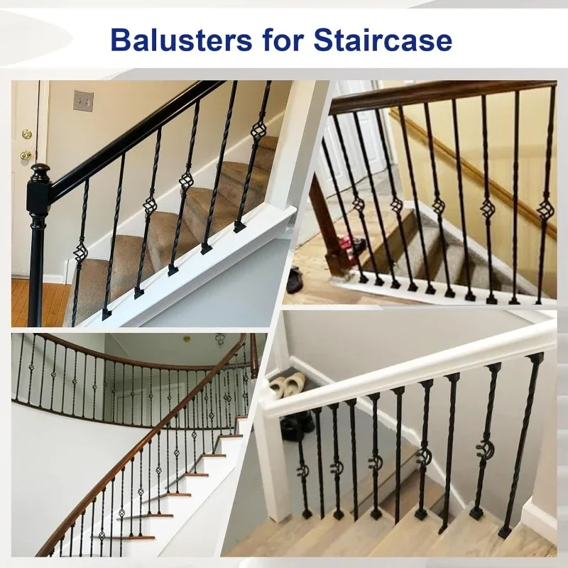 10 Pack Iron Balusters for Staircase Stair Spindles Hollow Single Basket with Double Twist 1/2