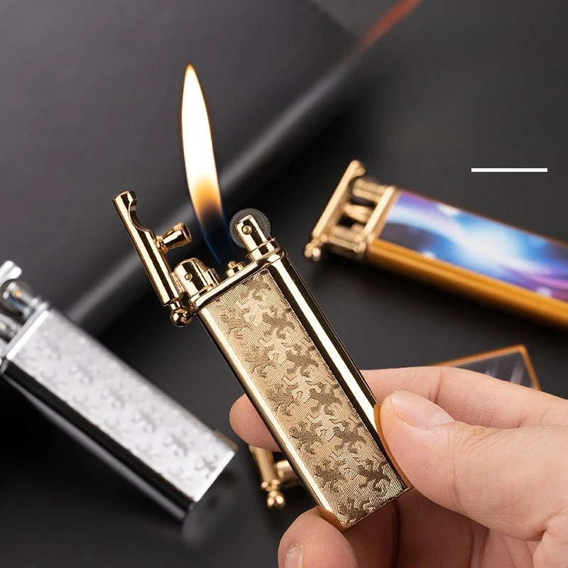 

Butane Gas Lighter Portable High Flame Smoking Accessories Metal Inflatable Cigarette Lighters and Retro Grinding Wheel Ignition