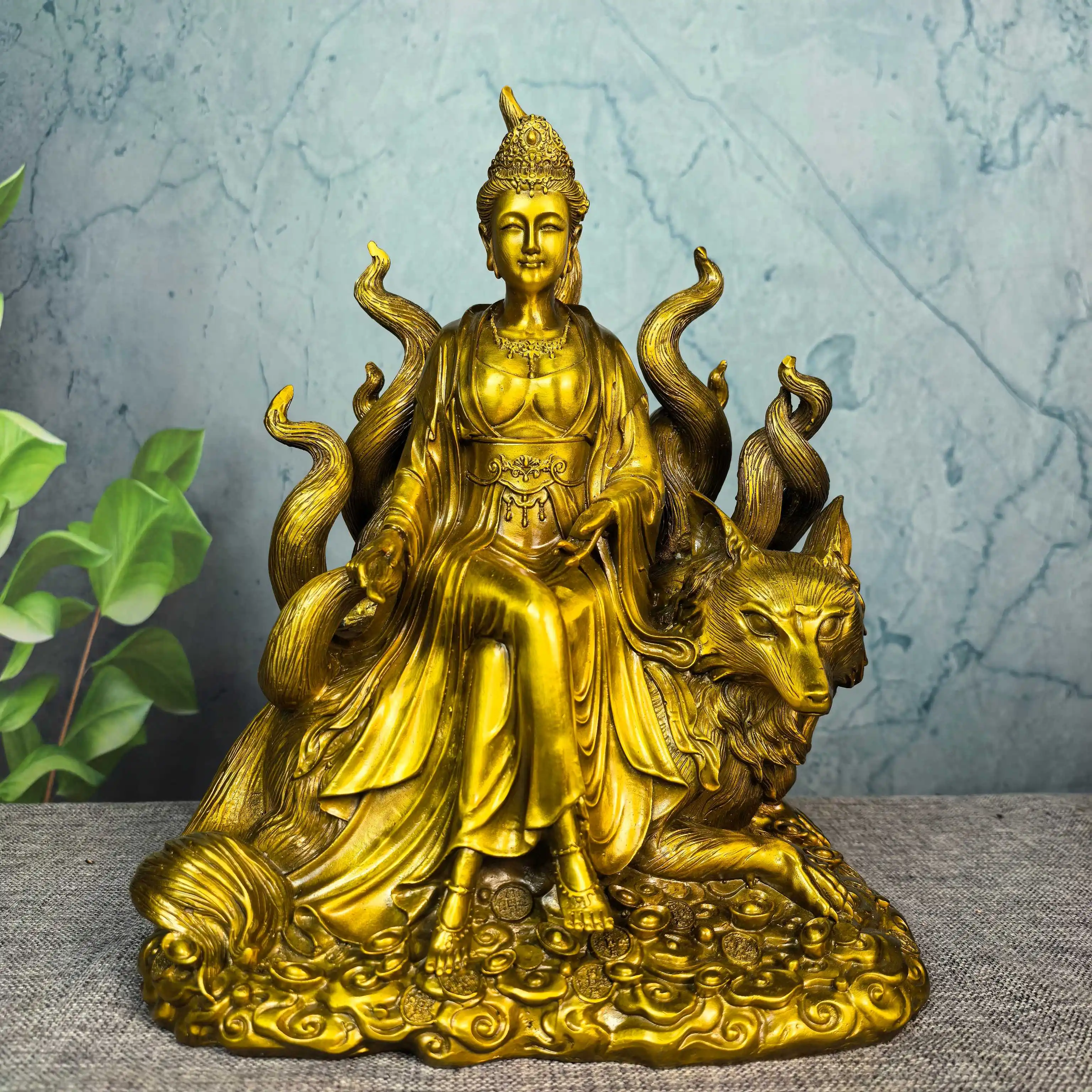 Folk Old Brass fox spirit Nine Tailed Fox immortal Worship Hall Town house Ornaments Worship Hall Town house