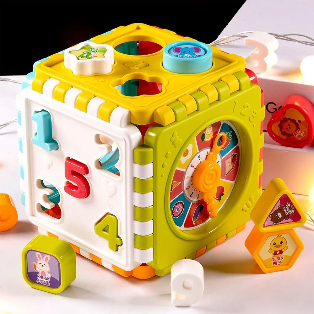 Toddler Activity Cube Box Shape Sorting Toys Boys Girls Shape Matching Number Sorter Game Baby Montessori Educational Kid Toys