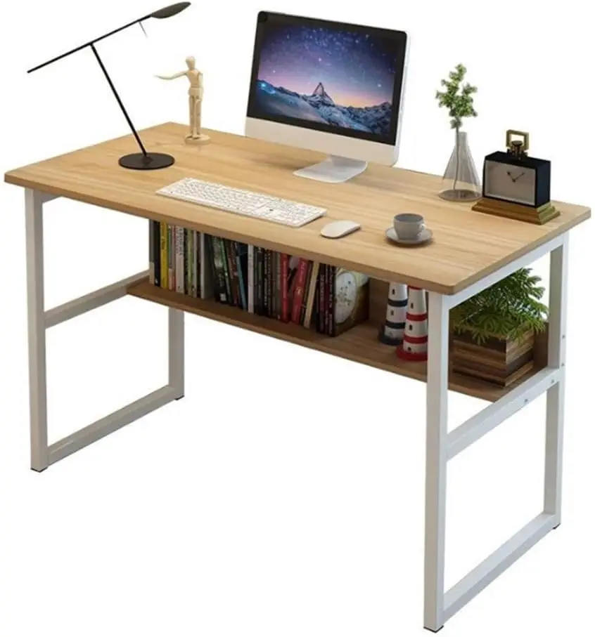 Computer tisch mit Bücherregal, 44-Zoll-Büroschreibtisch aus Holz mit Regalen Moderner Laptop-Tisch Studiert isch Workstation für zu Hause