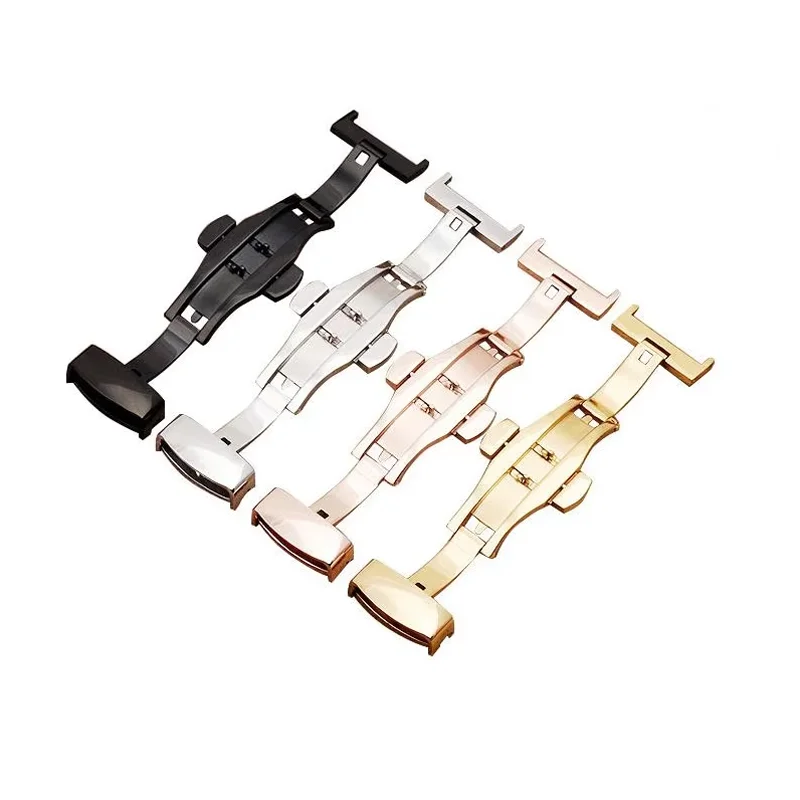 316L Stainless Steel 10 12 14 16 18 20 22 24mm Watch Buckle Watchbands Double Push Deployment Butterfly Clasp Strap Accessories