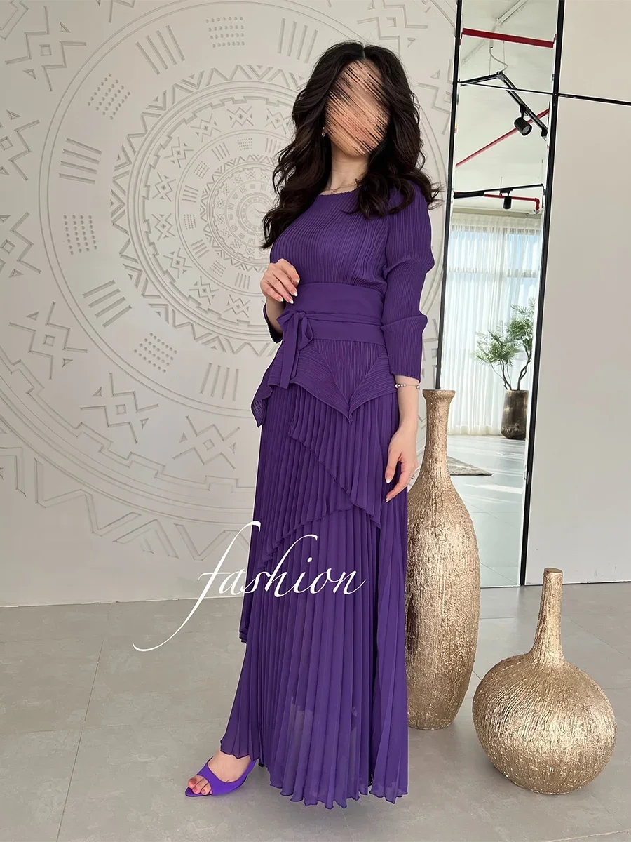 EGRM Designer Pleated 2 Piece Sets Women Irregular Pullover Tops Belt Gathered Waist Long Skirt Elegant Party New Set 32C1115