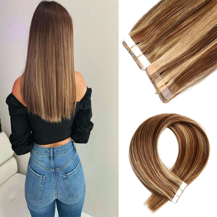 

Tape In Human Hair Extensions Straight 100% Natural Remy Seamless Invisible Double Side Skin Weft Adhesive Burgundy Black Brown