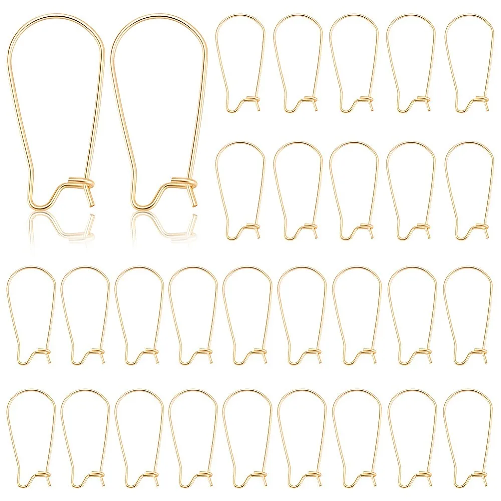 

120Pcs 304 Stainless Steel Hoop Earrings Real 18K Gold Plated 21 Gauge 25x12x2.5mm Pin: 0.7mm