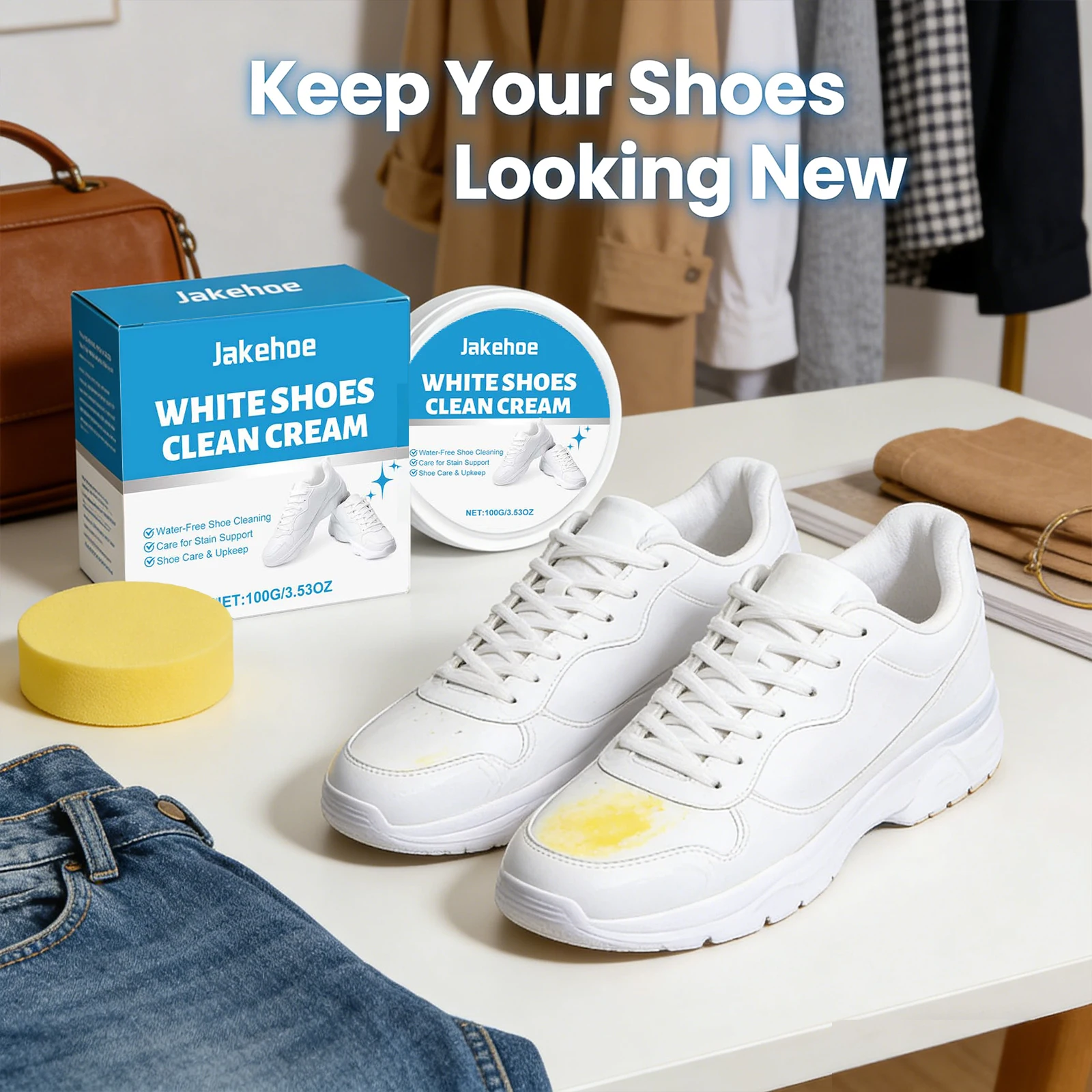 White Shoe Cleaning Cream Remove Yellow Stains Reduce Odor Water-Free Restore Luster Decontamination Specific White Shoe Cleaner