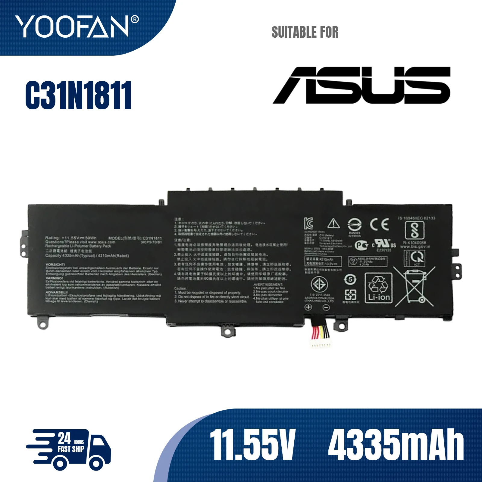 

YOOFAN C31N1811 Laptop Battery For ASUS BX433FN UX433FN-2S For ZenBook 14 UX433F UX433FA-A5046R 0B200-03080000 4335mAh