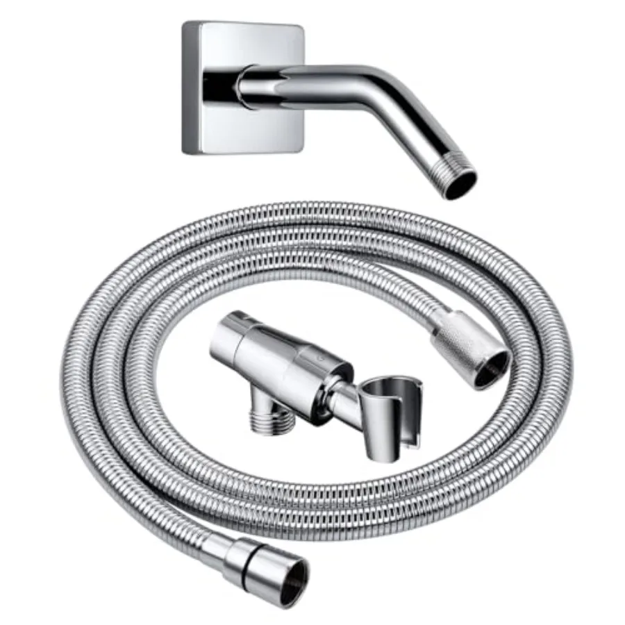 

All Metal Shower Head Holder with 71" Stainless Steel Hose and 6" Shower Arm with Flange Solid Brass Adjustable Arm Mount Wall