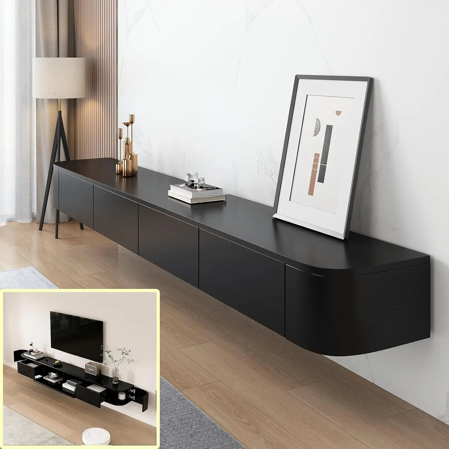 Floating TV Stand Large Floating TV Shelves Wall Mounted Multi Storage Compartment Media Console Floating TV Cabinet Bench