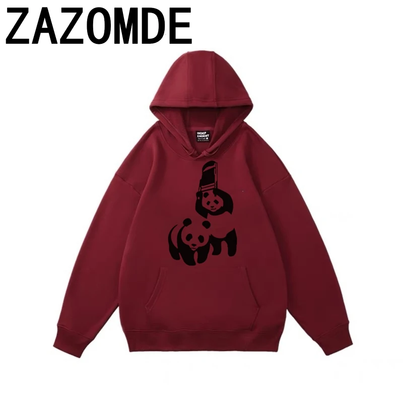 ZAZOMDE-Hoodies com capuz Panda Print dos desenhos animados dos homens, moletons Hip Hop, moletons soltos de algodão, roupas casuais, outono, inverno