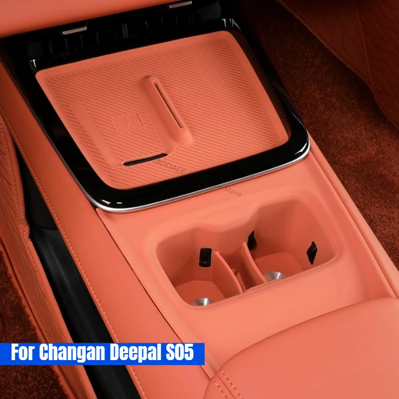 For Changan Deepal S05 2025 2026 Full Cover Silicone Car Cup Holder Storage Pad Anti-Slip Center Console Wireless Charging Pad