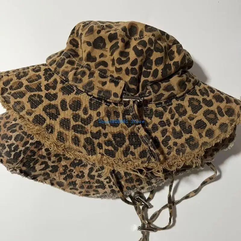 T3LC قبعة صياد قابلة للتنفس تصميم عصري مطبوع عليه حيوانات حواف واسعة قبعة الشمس نمط الفهود لملابس الربيع أو الصيف #2