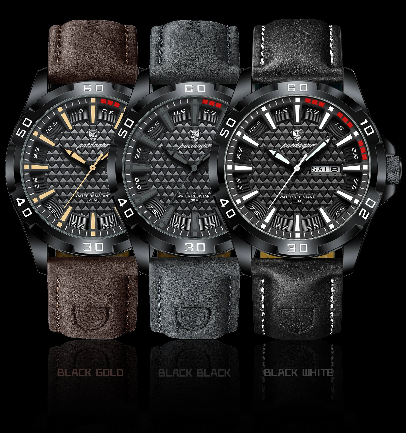 POEDAGAR Original Männer Uhr Luxus Wasserdicht Leucht Datum Woche Uhr Für Mann Quarz Leder Mode herren Uhren Reloj Hombre – Detail 9