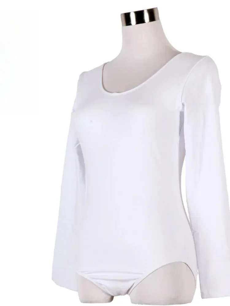 여성을위한 슬림 피트 발레 댄스 Romper, 성능 착용을위한 솔리드 컬러 백리스 딥 V 넥 긴 소매 바디 슈트