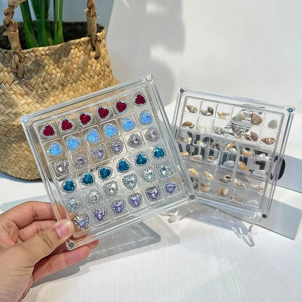 

Акриловая магнитная коробка для демонстрации ракушек, штабелируемая многофункциональная коробка для хранения ракушек, 36 сеток, прозрачная коробка для сбора бусин, кольцо