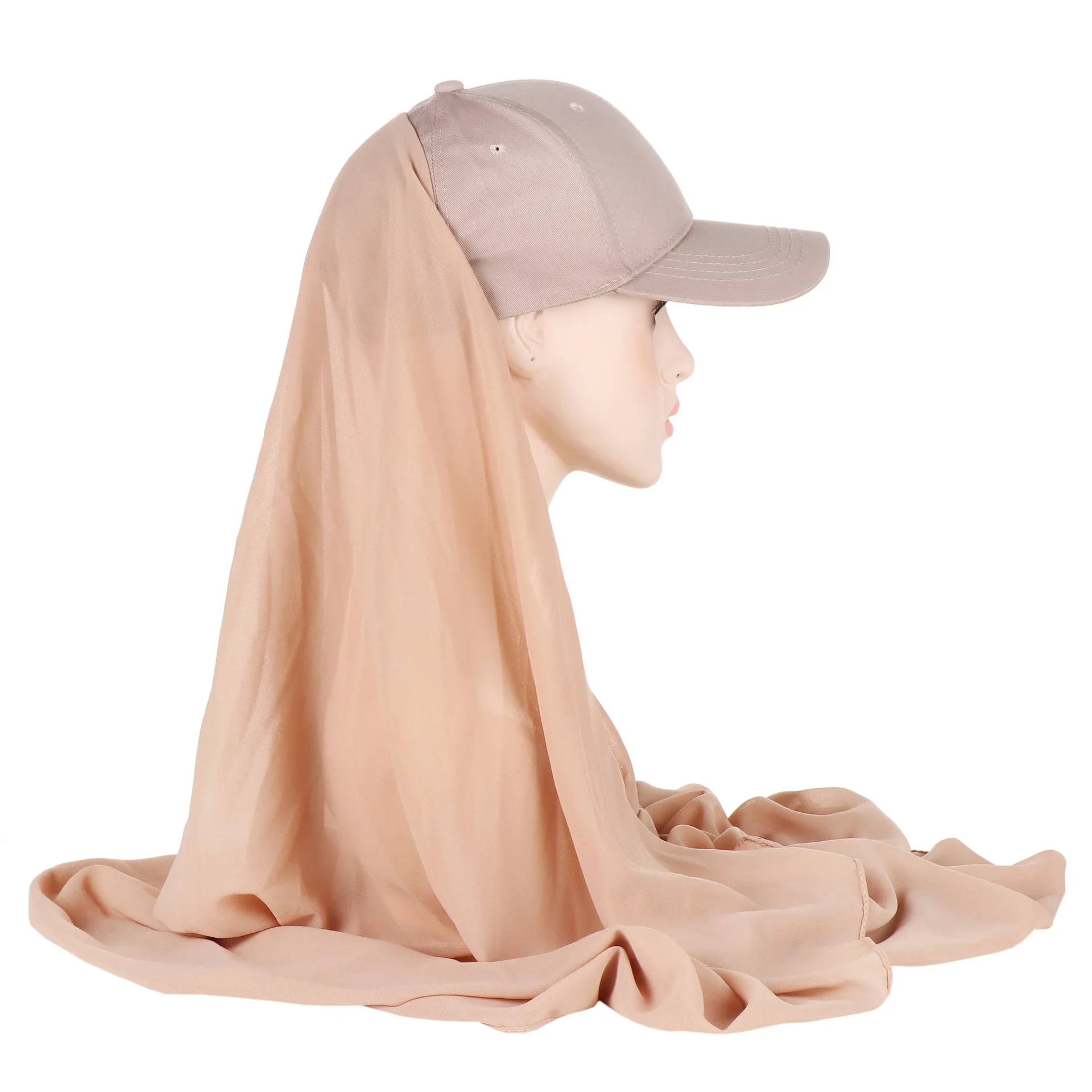 Musilm Mulheres Chiffon Hijab com Base Ball Cap Verão Mulher Chapéu com Chiffon HIjabs Pronto Para Usar Turbante Instantâneo HIjabs Ramadan