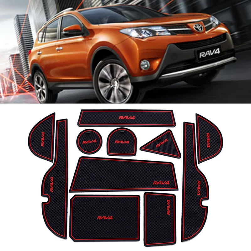 11 pcs Car rubber anti-slip mat coaster Door Slot Mat Set For Toyota RAV4 2013 2014 2015 accessories