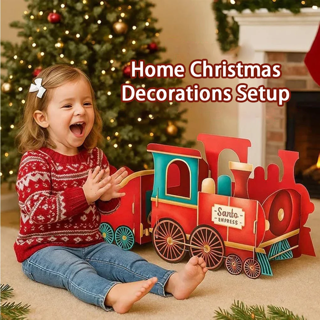 

2025 New Christmas Gift Train Xmas Decoration Festive Christmas Train Toy Set with Santa Gift Boxes Gingerbread Ornaments