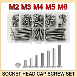 M2 M2.5 M3 M4 M5 M6 M8 M10 Set di viti a esagono incassato in acciaio inossidabile 304 testa a bottone esagonale Kit di assortimento di bulloni a macchina metrica