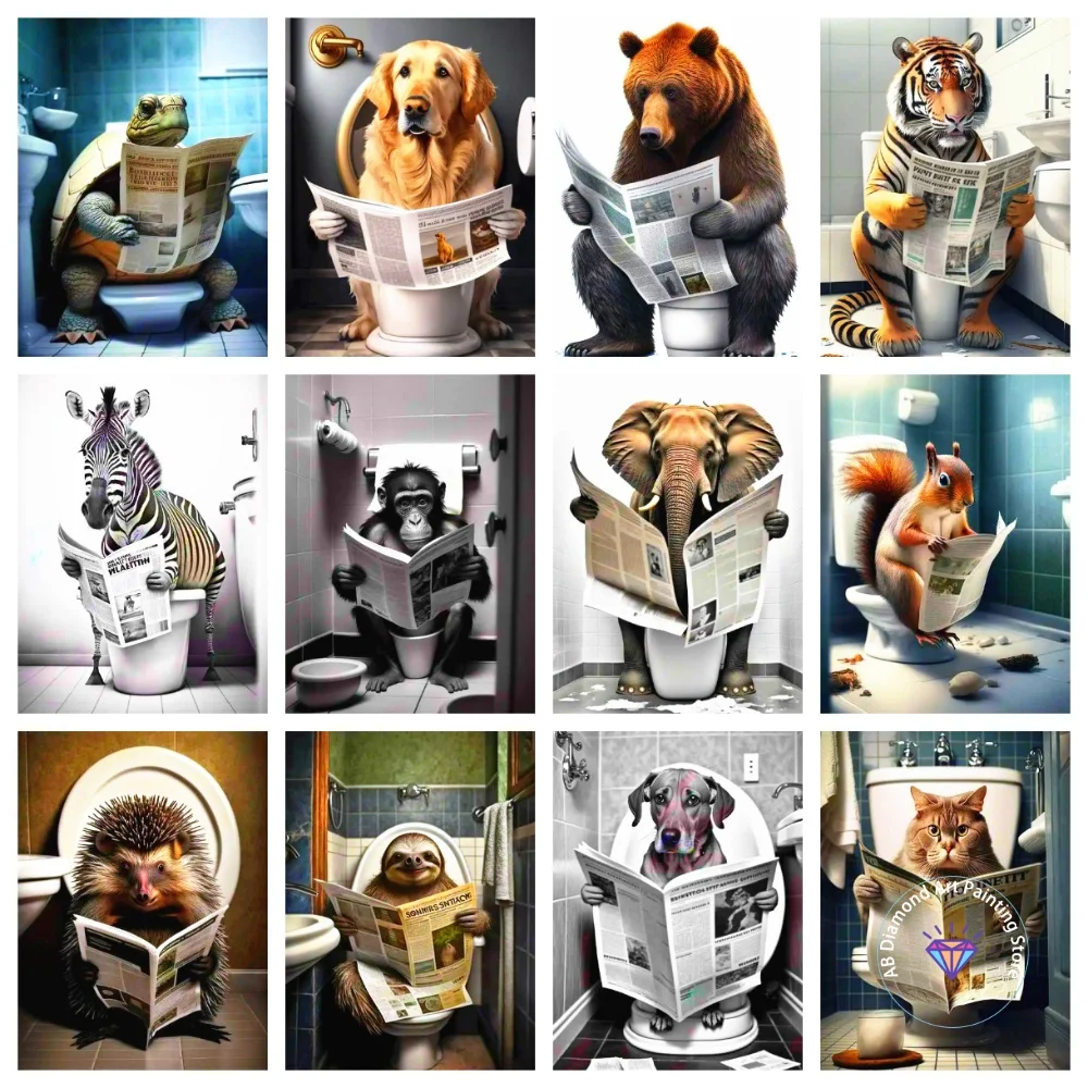 

Animal Toilet AB Diamond Painting Kit Square Round Diamond 5D DIY Cross Embroidery Handmade Art Adult Exquisite Gift Home Decor