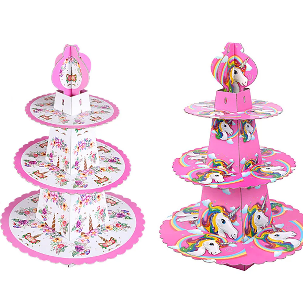 Disney 1set/lot Unicorn Theme Cake Stand Decorations Kids girls Birthday Events Party Supplies Baby Shower Gift Cake Holder