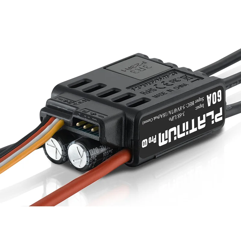 Hobbywing แพลทินัมโปร V4 60A ESC (3S-6S) สำหรับ450-480คลาส Heli (ใบพัด: 325-360มม.)