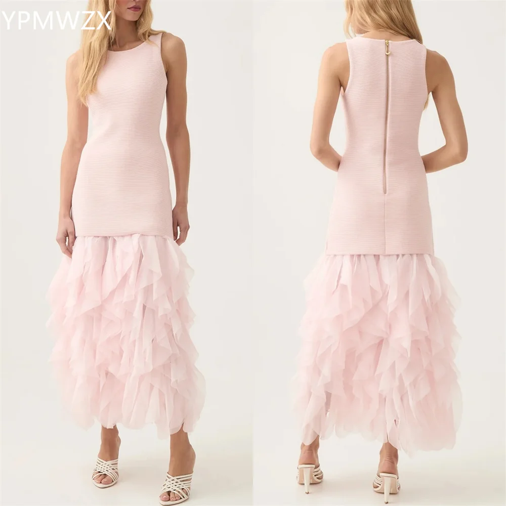 

Customized Evening Dress Formal Women YPMWZX Scoop Neckline A-line Ankle Length Skirts Draped Flouncing Bespoke Occasion Dresse