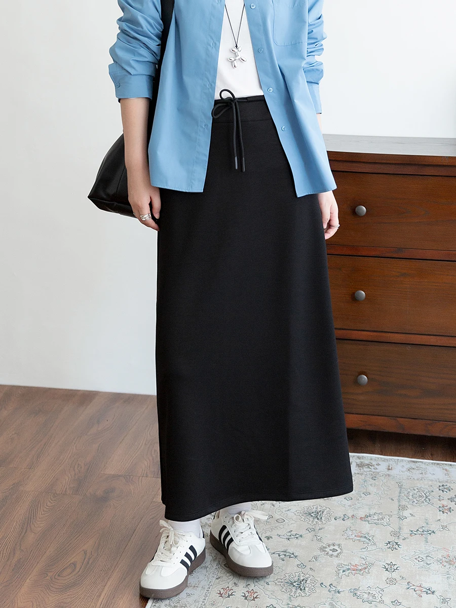 

Юбка прямого кроя с высокой талией, женская осенняя универсальная длинная юбка для похудения, воздушный слой, спортивная юбка