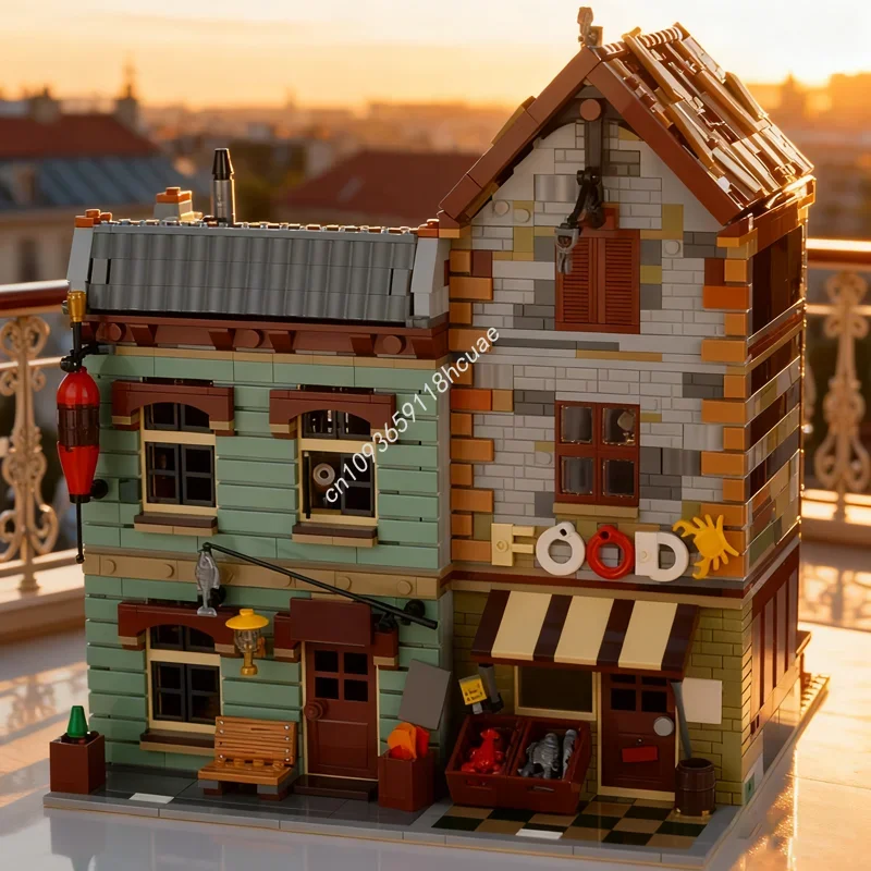 1991 elementów MOC Modularny Sklep z Przynętami i Artykułami Spożywczymi Model do Składania Klocki Prezent na Boże Narodzenie Pomysł DIY Zabawka Edukacyjna dla Dzieci